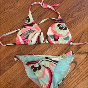 Vix Paula Hermanny Bikini Swimsuit Bikini with Sequins/Gold Buckles Size M